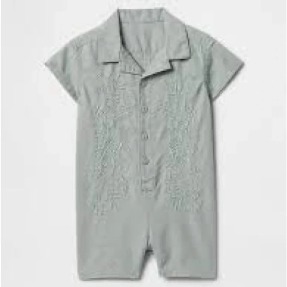 Baby Gap Green Linen-Cotton Cabana Romper